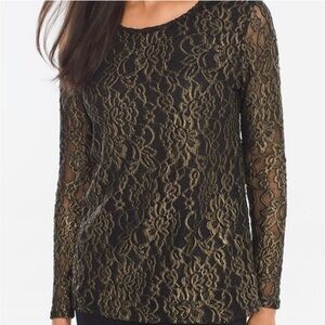 Chico's Gold and Black Graphic Fitted Blouse